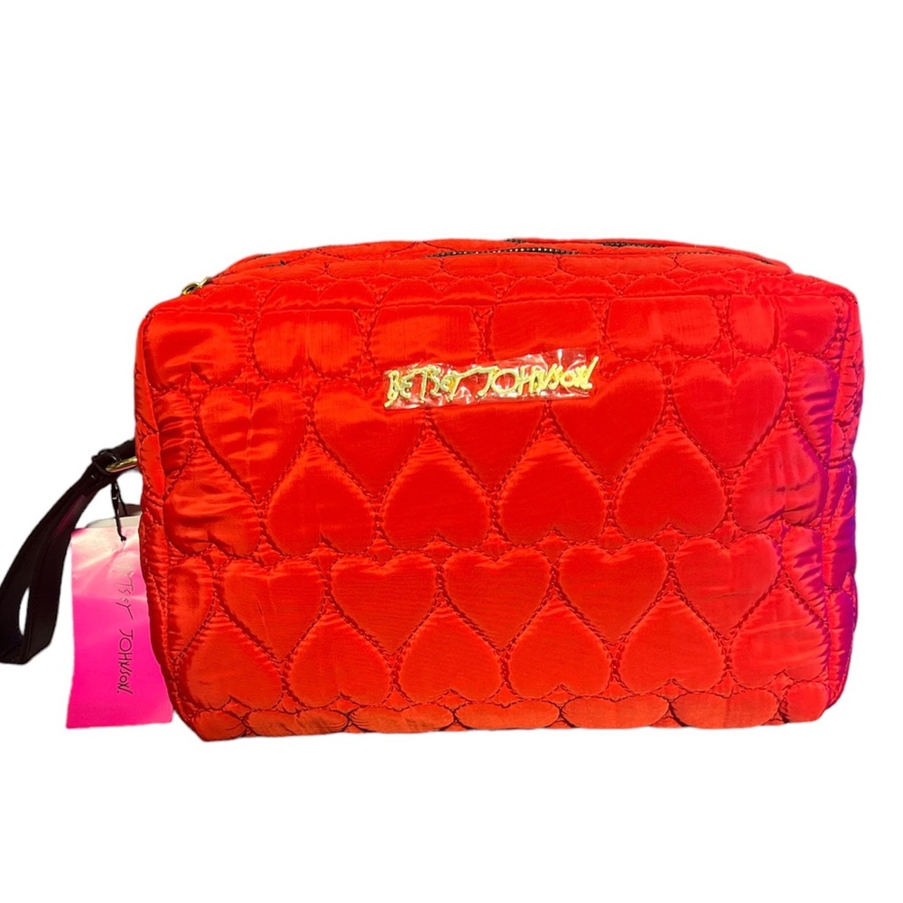 Betsey Johnson Red Quilted Hearts Cosmetic Case